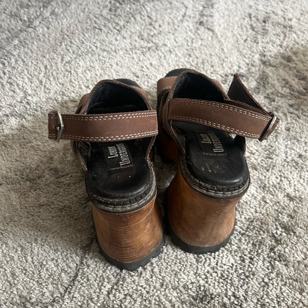Leather Platform Sandals - Brown Women’s Heels - Picture 5 of 6